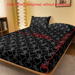 TEMU 심플한 식물학적 꽃무늬 하트 모양 활짝 핀 꽃 패턴 프린트 브러시드 피티드 시트 1개, 프린트 베드스프레드, 매트리스 커버, 매트리스 보호대, 먼지 커버, 침구 (베개 커버 미포함)