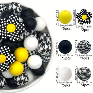 TEMU 가방 체인, 폰 체인, 팔찌, 목걸이, 키체인 및 주얼리 장식을 위한 Grid Flower 시리즈의 혼합 초점 실리콘 비즈 25개 키트