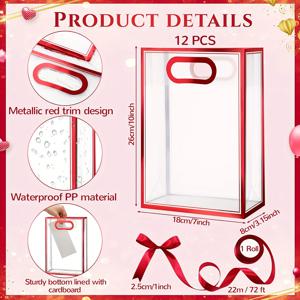 TEMU 선물 포장 봉투 12개 세트, 리본 1롤 포함, 사업 선물, 생일, 새해, 중요한 기념일, 밸런타인데이, 어머니의 날, 졸업 시즌, 결혼식 행사, 크리스마스 선물 가방, 결혼식, 감사 선물용으로 이상적
