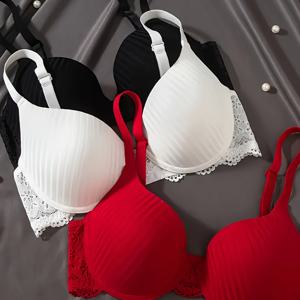 TEMU 여성용 비스코스 원단 브라 3개 세트 - 성숙한 스타일 솔리드 컬러 푸시업 언더와이어 브라, 탈부착 불가 패딩, 3가지 색상: 블랙/화이트/ 레드