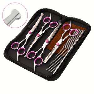 TEMU 7-in-1 애완동물 미용 가위 세트, 강아지 및 고양이를 위한 전문가용 가위, 양쪽에 적합한 곡선 가위, 스테인리스 스틸 애완동물 가위, 전문가용 강아지 미용 가위 키트, 강아지 및 고양이를 위한 가정용 애완동물 미용 가위, 애완동물 미용 용품