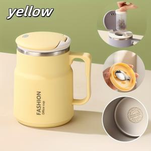 TEMU 304 스테인리스 스틸 재질의 510ML 무광 다용도 컵 (차 받침대 및 접이식 스푼 포함). 대용량 머그는 야외 캠핑 및 식사에 적합하며, 꽃차, 커피 및 아침 식사에도 적합합니다.