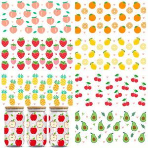 TEMU 8개 장식 과일 UV DTF 전사 시트 - 컵, 16온스 용기, 병, 노트북 및 냉장고 프로젝트용 방수 및 스크래치 방지