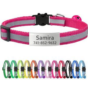 TEMU ID 태그가 달린 맞춤형 반사 고양이 목걸이, 안전 탈출 디자인, 고양이와 강아지용 핑크색 아기 고양이 목걸이 (종이 종소리 포함) - 털옷 친구들을 위한 이상적인 선물.