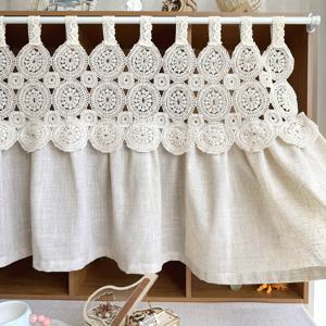 TEMU 1개 단색 컷아웃 레이스 패턴 탭탑 주방 커튼, 러스틱 컨트리 팜하우스 창문용 빛 차단 드레이프, 1패널 카페 커튼