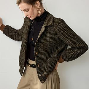 TEMU 새로운 봄/가을 여성용 라펠 격자무늬 우아한 긴소매 캐주얼 슬림핏 버튼업 안감 재킷, 봄, , 비즈니스 캐주얼, 휴가복, 작업복, 교사 제복, 신학기, 가을, 빈티지 스타일