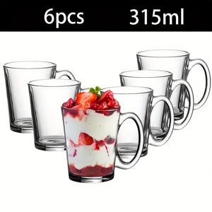 TEMU 손잡이 있는 투명 유리 커피 머그 6개 세트, 320ml/11oz, 아침 식사용 우유 컵, 컵, 아이스 커피 유리컵, 빈티지 유리잔 세트, 냉온 음료용, 라떼, 카푸치노, 요구르트, 주스, 소다, 맥주에 적합, 가정, 사무실, 파티용으로 적합