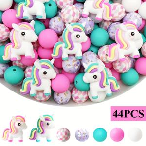 TEMU 44개 귀여운 3D 유니콘 실리콘 비즈 DIY 공예용 - 다양한 색상의 사랑스러운 동물 테마 포커스 비즈 - DIY, 주얼리 만들기, 펜 장식에 완벽한 귀여운 비즈 - 비즈 & 비즈 세트