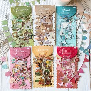 TEMU 6팩, 60장, 핸드메이드 파티 시리즈 크래프트 종이 다이컷 롱 스트립 하드 카드 스티커, 빈티지 장식 컬러 스트립