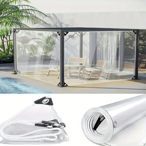 TEMU 헤비 듀티 투명 방수 타포린 두꺼운 PVC 접착 방수 및 찢김 방지 투명 타프, 강화된 가장자리 및 그루서리, UV 저항성 실외 방수 원단 (파티오, 현관, 정원, 수영장, 캠핑, 건설용) – 간편한 설치