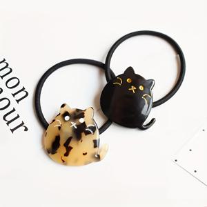 TEMU 고양이 머리끈 2개/3개 세트 - 아세테이트 섬유 신축성 포니테일 머리끈, 만화 고양이 얼굴 디자인, 부드럽고 편안한 헤어 액세서리, 롤빵머리, 일상 스타일링 및 테마 이벤트에 적합 ( 스타일), 동물 고양이 테마 디자인, 착용감 편안함