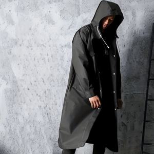 TEMU EVA , 레인 재킷, 사이클링 기어, 어드벤처 장비 - 가벼운 롱 - 조절 가능한 드로스트링 후드와 내구성 있는 EVA 소재, 사이클링, 하이킹, 낚시용 가볍고 통기성 좋은 레인웨어 - 블랙 자전거 레인 기어 | 풀 커버리지 레인웨어 | 레인 슈트, 아웃도어 기어, 퍼포먼스 의류