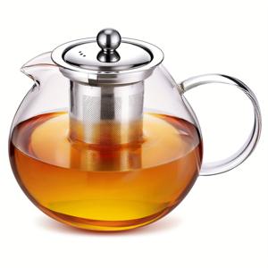 TEMU 유리 찻주전자, 스토브 사용 가능, 50 Oz/1500ml, 탈착식 18/8 스테인리스 스틸 필터 포함, 붕규산 유리 투명 찻주전자, 찻주전자 브루어 및 루즈 리프 티 세트 찻주전자, 캠핑 및 여행에 적합