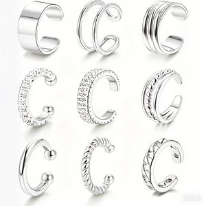 TEMU 여성용 패션 클립온 귀걸이 9종 세트, 심플하고 우아한 와이드 더블 레이어 라인스톤 아이언 귀걸이, 데이트, 휴가, 일상, 파티, 크리스마스 선물에 완벽