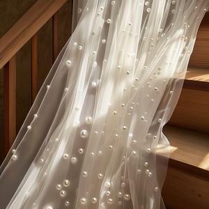 TEMU 화이트/샴페인 비즈 툴 원단 | 테이블 러너, 배경, 홈 데코, 룸 데코, 생일 파티 장식, 데이 장식에 적합한 로맨틱한 분위기 연출