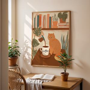 TEMU 1개 커피 테마 벽 장식 - 집들이 선물용 레트로 커피 포스터 프린트, 커피콩 & 컵 데코, 액자 미포함, 거실용 미니멀 그림, 카페 장식