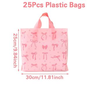TEMU 25개, 핑크 리본 패턴 핸드백, 25*30cm, 리본 테마 선물 가방, 생일 파티 장식, 웨딩 신부 파티 장식, 베이비 샤워 파티 용품, 성별 공개 파티 용품, 파티 토트백 팩