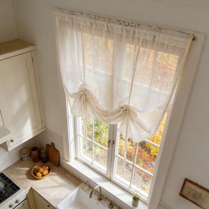 TEMU 1 패널 크로셰 묶음 시어 커튼 발란스 | 빛 필터링, 조절 가능, 레이스 트림, 로드 포켓, 주방 및 식당용 빈티지 스타일
