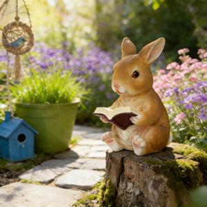 TEMU 1개 매력적인 토끼 독서 피규어 - 손으로 칠한 레진, 꽃무늬 패턴, 부활절, 어버이날 및 아버지의 날 장식에 이상적. 실내 및 실외 사용에 적합. 토끼 테마 홈 데코