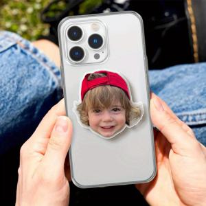 TEMU 맞춤형 베이비 사진 휴대폰 홀더 - 확장 및 접이식 차량용 마운트, 에어 쿠션 그립 & 사진 디스플레이 - 내구성 아크릴 귀여운 핸드헬드/차량용 마운트, 스마트폰, 태블릿용, 파트너, 친구, 가족 선물