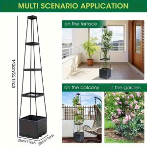 TEMU 1개 57인치 초고형 세로형 토마토 재배대 계단 및 브래킷 포함 - 내구성 PVC 자동급수 정원탑, 공간절약형 세로재배시스템, 발코니/파티오/뒷마당용 - 실내/실외 사용, 쉬운 조립, 안정적인 베이스 - 토마토, 허브, 채소 재배에 이상적 - 모던 블랙 디자인, 다층 재배단, 쉬운 급수 및 공기 순환