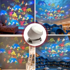 TEMU LED 별이 빛나는 바다 프로젝터 조명, 360° 회전 다이내믹 프로젝션 무드등, USB 플러그인 앰비언트 램프, 침실, 게임룸, 거실용 장식 조명