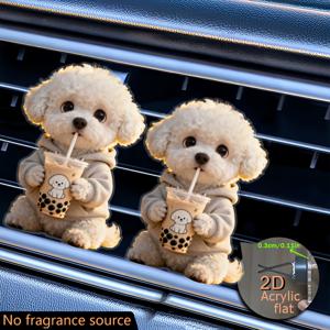 TEMU 2개 2D 평면 아크릴 푸들 우유 차량용 에어 벤트 클립 | 무향, 차량 내부 장식, 향기 용기용, 배터리 없음