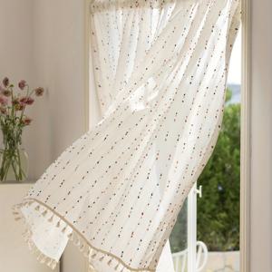 TEMU 1개, 모던 로맨틱 컬러풀 플러시 볼 자수 원사 카페 커튼, 베이지 태슬 레이스 밑단, 로드 포켓, 주방, 거실, 문에 적합
