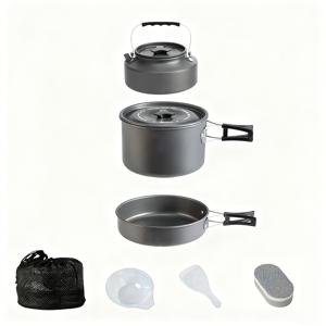 TEMU 야외 캠핑 및 피크닉에 적합한 알루미늄 합금 접이식 조리기구 세트 1개, 중간 크기로 2~3인용 - 주전자 포함, 내구성 있는 블랙 트림, 휴대용 디자인, 피크닉 요리 장비, 접이식 조리기구, 쌓을 수 있는 조리기구, 완벽하게 휴대 가능