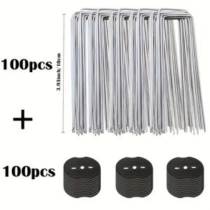 TEMU 200개/100개 정원 U형 지상 나일스 키트, 중량용 잔디 조경 수공 정원 도구 세트, 에드 바리어 그래스 나일스, 잔디 직물 장식에 적합, 농업 필름 커버 먼지 넷 삽입 토양 울타리 U형 고정기 지상 나