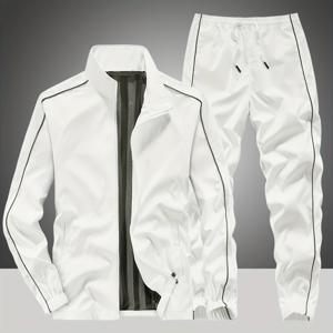 TEMU 남성 패션 스포츠 의상 (봄/가을), 스탠드 칼라 지퍼 재킷 및 사이드 커프스 바지 포함, 골프, 낚시, 사냥, 카니발, 헬스장에 적합한 2피스 어반 트렌드 러닝 슈트, 발렌타인데이 선물로도 좋습니다.