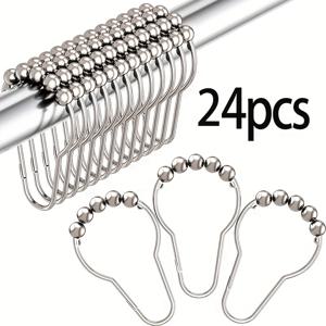 TEMU 14개 / 19개 / 24개 다섯구슬 호박형 고리, 스테인리스 스틸 샤워 커튼 고리, 녹 방지, 부드러운 균형과 낙하 방지를 위한 구형 구슬 특징, 욕실 추가용 다섯구슬 샤워 커튼 고리