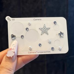 TEMU 럭셔리 3D 샤이니 라인스톤 별 비즈 렌즈 투명 카메라 필름 스크래치 방지 보호 필름, 아이폰 17 ProMax 17Pro용, 스타일리시한 완벽한 선물, 여아용 카메라 스크린 커버 액세서리