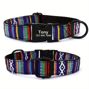 TEMU 패턴의 맞춤 조각 나일론 개 목걸이, 금속 버클 - 소형에서 중형 견종을 위한 개인화된 애완동물 ID 태그 이름판