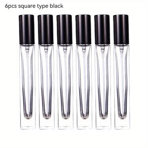 TEMU 6개입 10ml 두꺼운 투명 유리 향수 병 고품질 사각 및 원형 리필 가능 스프레이 아토마이저 병 (블랙, 골드, 실버 뚜껑)