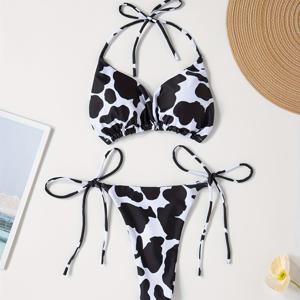 TEMU 새로운 유럽 및 미국 기하학 프린트 섹시한 기질의 여성용 패션 비키니 수영복