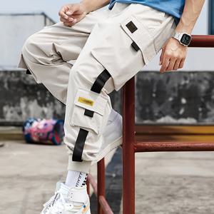 TEMU 남성용 캐주얼 테크웨어 카고 팬츠 - 가벼운 폴리에스테르, 다용도 포켓 디자인, 끈 조절 허리 & 소매, 사계절 야외 활동용 세탁기 사용 가능