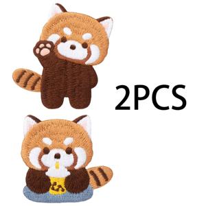 TEMU 2개의 슈퍼 귀여운 만화 판다 자수 패치, 자체 접착제 작은 너구리 패치, 옷, 바지 및 가방용 자수 천 패치, 다운 재킷용 구멍 수리