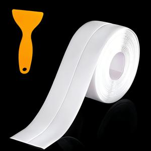 TEMU 자체 접착식 방수 밀봉 테이프 - 누수 및 곰팡 방지, 주방 싱크, 화장실 가장자리, 카운터탑용 - 스크래핑 도구 포함, 흰색/검은색, 욕실 밀봉제, 세련된 디자인, 쉬운 적용