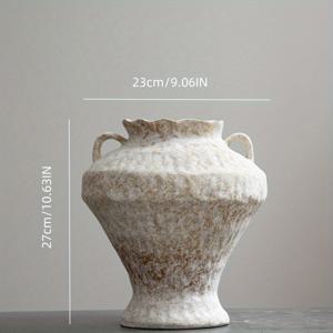 TEMU 빈티지 세라믹 꽃병 - 손세척 전용 원통형 라운드 모양, 부드러운 곡선, 우아한 디자인, 현관, 벽난로 선반 또는 책장 진열용 - 모던 & 전통 가정 장식용 세라믹 꽃병