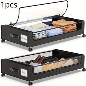 TEMU 바퀴가 달린 대용량 48L 수납 상자. 투명 뚜껑과 금속 서랍이 특징입니다. 이 현대적인 옥스포드 천 용기에는 옷, 신발, 장난감을 정리하는 데 이상적이며, 창문 디자인으로 다용도 롤링 수납 옵션을 제공합니다.