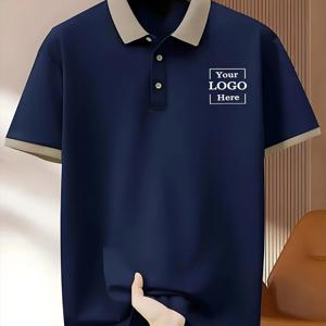 TEMU 맞춤형 소형 체스트 패턴 남성용 통기성 클래식 솔리드 컬러 셔츠 - 커스텀 로고 , 반팔 캐주얼 스트릿웨어 & 스포츠 웨어, 남편/남자친구/아빠를 위한 완벽한 선물, 팀 유니폼