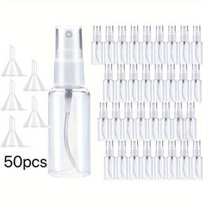 TEMU 30ml 소형 투명 미니 스프레이 병 50개 세트, 깔때기 5개 포함, 플라스틱 재충전 가능한 향수 스프레이기, 빈 재충전용 휴대용 투명 스프레이 병, 바디 케어 액체 및 화장품용