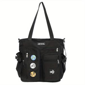 TEMU [토트백] 남녀공용 캐주얼 숄더백, 토트백, 대용량 멀티 포켓 핸드백, 학생 스트리트 스타일 바디백으로 적합, 멀티 포켓 숄더 바디 토트백, 블랙, 그레이, 베이지, 카키, 4가지 색상 중 선택 가능