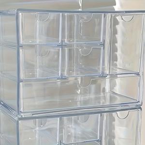 TEMU 투명 화장품 정리함 - 립스틱, 아이섀도우 슬롯 & 브러쉬 수납 공간이 있는 다층 서랍형 메이크업 박스 - 가벼운 뷰티 보관 케이스, 코스메틱··보석류·사무용품 멀티 데스크탑 오거나이저, 완벽한 선물 아이디어