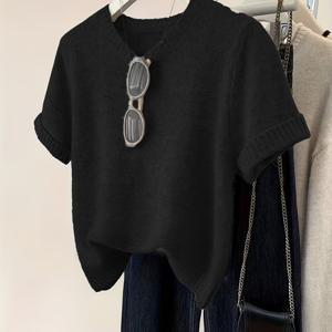 TEMU 여성용 우아한 캐주얼 블라우스 - 라운드넥 루즈핏 셔츠 탑, 비침 없는 사무실 및 일상용 중립색 상의 - 사계절 필수 아이템, 리브 디테일, 중간 신축성, 비투명 소재