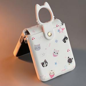 TEMU 삼성 폴딩용 보호 케이스 만화 고양이 링 스티커 올인클루시브 보호 Moto Razr 50 Ultra/Razr 60 Ultra용 휴대폰 케이스 힌지 보호 갤럭시 Z Flip 7/Z Flip 7 FE 플립폰용 휴대폰 케이스