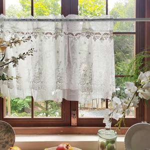 TEMU 유럽 스타일 자수 레이스 짧은 커튼, 화이트 커피색 무타공 소형 창문 밸런스 커튼, 침실 파티션 걸이 커튼, 캐비닛 및 신발장용 도어 커튼, 파티 및 휴일 장식용 하프 커튼, 크리스마스 장식용 짧은 커튼, 밸런스 1개 포함