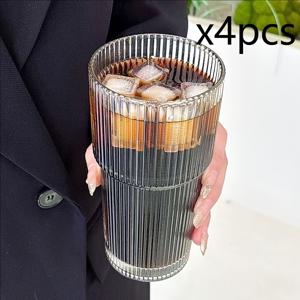 TEMU 2/4개 대용량 600ml 텍스처 유리컵, 가정 또는 사무실에서 높은 시야를 제공하는 음료에 적합, 차가운 음료, 밀크티, 주스 및 커피에 완벽.