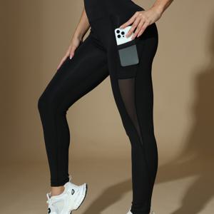 TEMU 여름 여름 가을 메쉬 패치워크 스키니 팬츠 여성용 바지, 부드럽고 편안한 원단, 하이웨스트 힙업 바디 쉐이핑, 캐주얼 섹시 스포티 멀티 스타일 웨어, 여성 의류